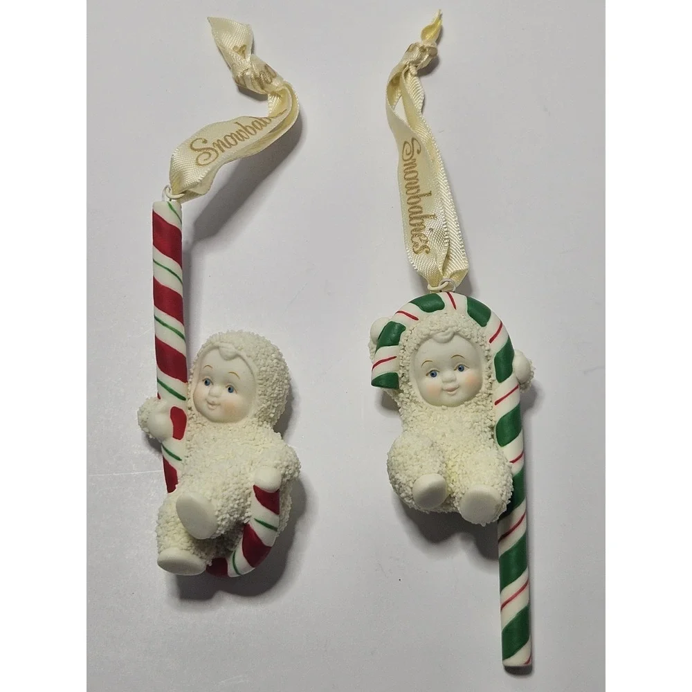 Department 56 Snowbabies Candy Cane Dance Christmas Ornament Set of 2 Bisque